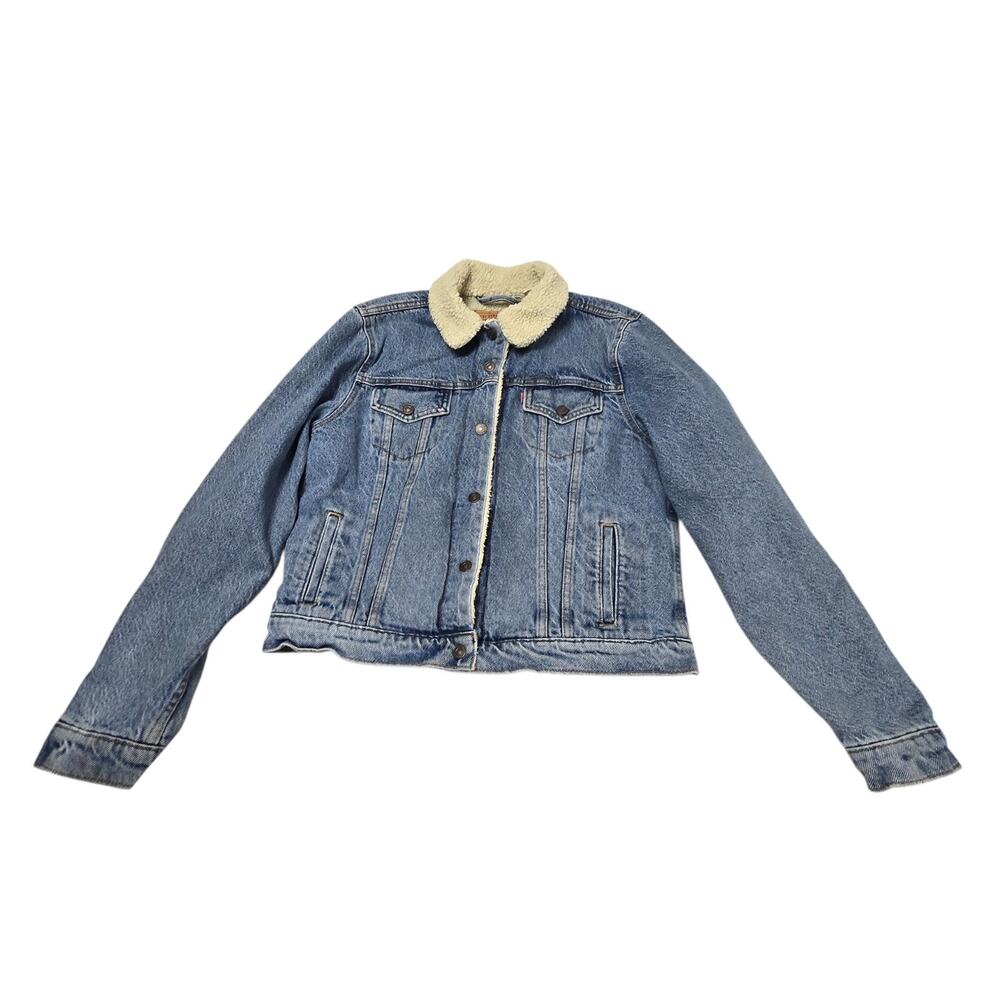 Levi's Ex-Boyfriend Trucker Jacket Sherpa Lined Blue Women's Size M